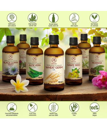 Wheat Germ Oil 100ml - Cold-Pressed & Refined - Pure Natural Oil for Face Body & Hair - Ideal for Beauty & Massage - USA - Glass Bottle - Buy Online on GoSupps.com