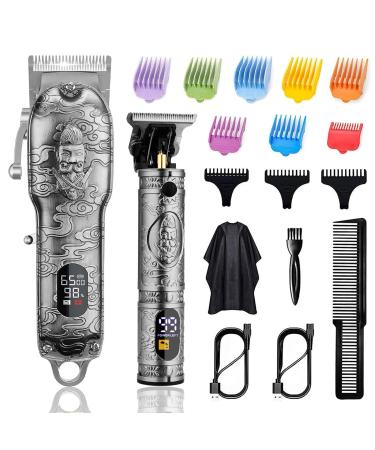 Soonsell Hair Clippers for Men T-Blade Trimmer Set,Barber Clippers,Clippers for Hair Cutting,Hair Cutting Kit,Cordless Clippers,Blade Close Cutting Beard Trimmer,LCD Display(Silver)