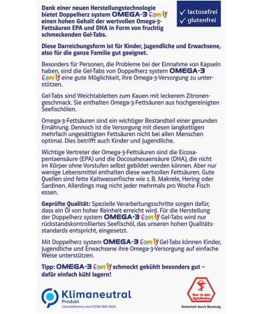 Buy Doppelherz System Omega-3 Family Gel Tabs - 180 mg DHA for Brain Health | 120 Lemon Flavored Tabs | Best for Daily Use - Buy Online on GoSupps.com