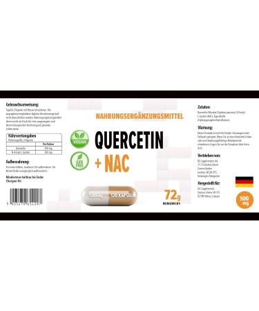 Quercetin + NAC Complex 500mg | 120 Vegan Capsules | High Strength Supplement | 3rd Party Lab Tested | Gluten & GMO Free - Buy Online on GoSupps.com