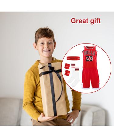 Kids Basketball Jersey Set - 5 Pcs Includes Shirt Shorts Arm Sleeves Headband & Socks for Ages 13-15 - Buy Online on GoSupps.com