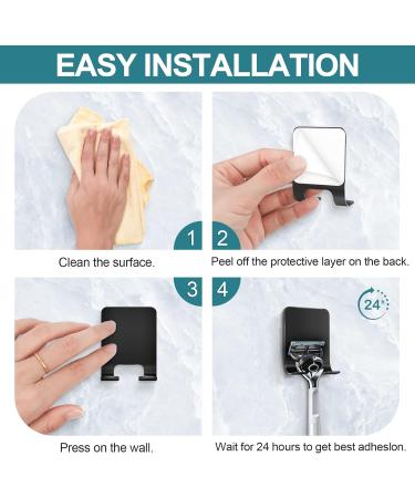 Premium Black Razor Shower Bracket Set - 4 Self-Adhesive Stainless Steel Holders for Bathroom & Kitchen No Drilling Required - Buy Online on GoSupps.com