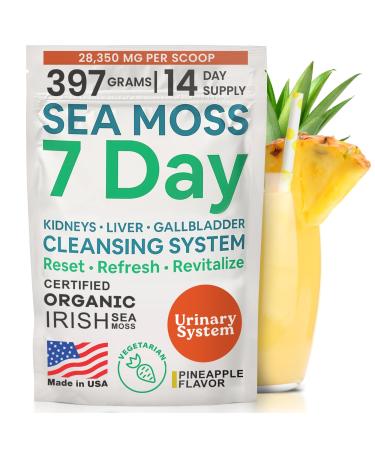 Atlantic Naturals Sea Moss 7 Day Detox Liver Gallbladder & Kidney Cleanse - Support with Dandelion Root Milk Thistle Burdock Root Red Clover Chanca Piedra - Pineapple Flavor Drink Mix (14 oz) Powdered - Urinary System