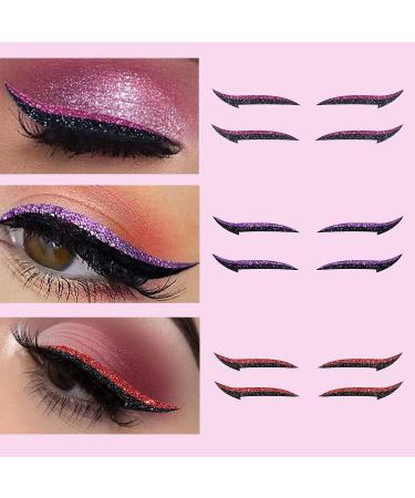Rosarden 18 Pairs Glitter Stick-on Eyeliner Stickers - Waterproof and Colorful Adhesive Eyeliner Strips in Purple, Pink, Green, Blue - Black Eyeliner Sticker for Eye Makeup - Buy Online on GoSupps.com