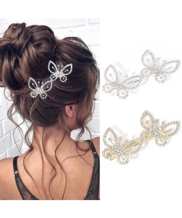 Bartosi Sparkling Butterfly Hair Clips Rhinestone Hair Barrettes Crystal Butterfly Hair Clip Metal Alligator Hair Pins Wedding Hairpin Decorative Bobby Pins Hair Accessories for Women and Girls Pack of 2