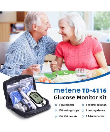 Metene TD-4116 Blood Glucose Monitor Kit with 100 Strips, Lancets, and Lancing Device - Coding-Free Diabetes Testing Kit with Large Display - Buy Online on GoSupps.com