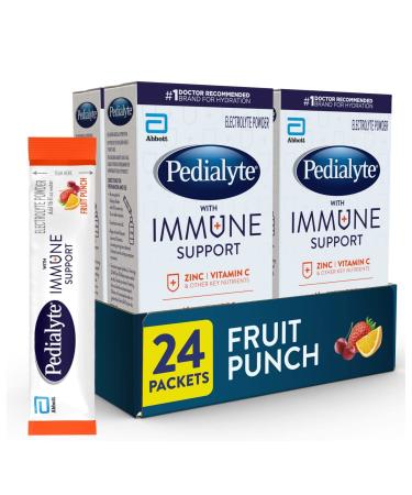 Pedialyte with Immune Support, Electrolytes with Vitamin C and Zinc, Advanced Hydration with PreActiv Prebiotics, Fruit Punch, Electrolyte Drink Powder Packets, 6 Count (Pack of 4 Fruit Punch 6 Count (Pack of 4)