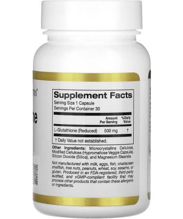 L-Glutathione (Reduced) Compatible With California Gold Nutrition 500 mg 30 Veggie Capsules + Bonus Pill Organizer Weekly Pill Organizer Mini - Buy Online on GoSupps.com