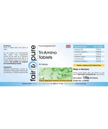 Fair & Pure Amino Acid Tablets - Vegan Formula with Arginine, Ornithine, and Lysine - 90 Tablets - Buy Online on GoSupps.com