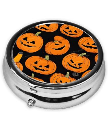 Halloween Pumpkin Patterns Mini Round Pill Box - 3 Compartment Travel Organizer for Medicine - Portable Pill Case for Pocket Home & Office - Buy Online on GoSupps.com