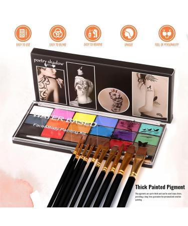 Non-Toxic Face Painting Kit | 18 Washable Colors & 10 Brushes for Halloween & Cosplay - Perfect for Adults - Buy Online on GoSupps.com