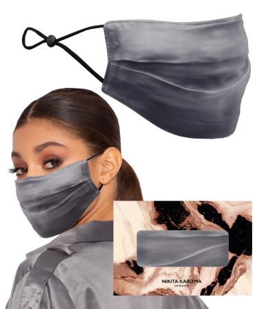 KARIZMA Beverly Hills Silk Face Mask. Grey Fashionable Designer Face Mask for Women. Washable Fabric Face Mask Reusable Facemask. 19 Momme Mulberry Silk Mask - Luxury Fashion Masks for Women