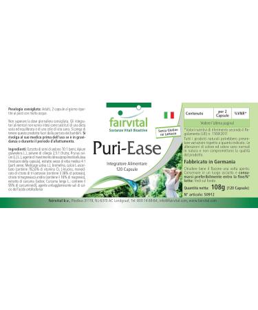 Fairvital PuriEase with celery seed alfalfa bromelain vitamin C turmeric and much more 120 capsules tested for quality and high dosage 100 vegan Made in Germany - Buy Online on GoSupps.com