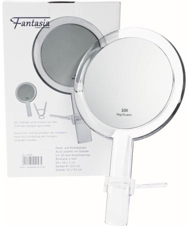 Fantasia Hand and Standing Mirror with Handle - 26cm Double-Sided Travel Mirror with 10x Magnification - Buy Online on GoSupps.com