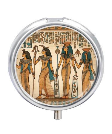Pill Box Pill Case 3 Compartment Travel Pill Box Women in Ancient Egypt Printing Small Pill Box Portable Medicine Pill Case Pill Organizer for Purse & Pocket for Travel Handbag (Round)