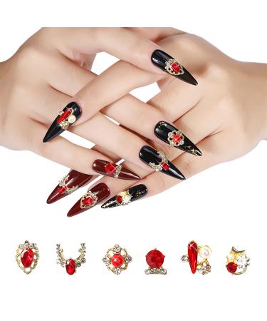 JERCLITY 30-Piece 3D Luxury Gold Nail Charms Red Rhinestones for Nails - Nail Art Decoration Accessories - Buy Online on GoSupps.com