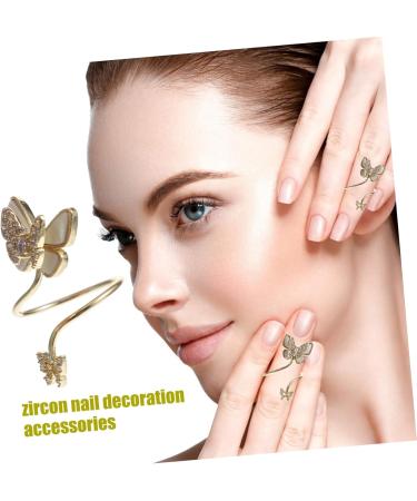 Beatifufu Nail Butterfly Ornaments Pearl Decor Finger Jewelry Accessories Nail Art Decoration Opening Rings Fingernail Rings Nail Embellishments Nail Art Charm Rings for Copper Inlaid Zircon Golden 3.5X1.5X1.5CM - Buy Online on GoSupps.com