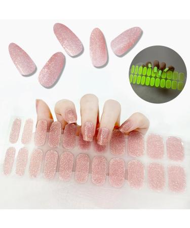 SanFangyue UV Nail Polish with Pink Glitter | 22 PCS Self-Adhesive Gel Film | Nail Polish Pads