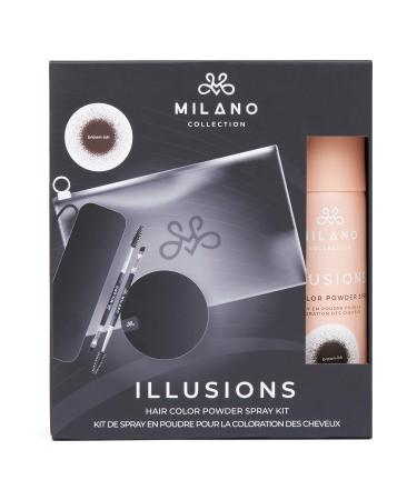 Milano Illusions Kit Includes Brown-ish Hair Color Powder Spray Protector Band Spray Removal Band Two Spoolie Hairline Brushes Storage Bag Kit Hair Color Powder Spray - Brownish