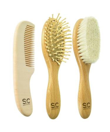 Baby Hair Brush and Baby Comb Set for Newborn  Boy and Girl - Wooden Baby Brush w/Soft Goat Bristles for Cradle Cap - Infant  Toddler Hair Brush  Baby Grooming kit  Soft Hair Brush by Stone & Clark