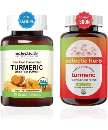 Raw Fresh Freeze-Dried Turmeric Powder - Eclectic Institute 2.1 oz (60g) - Whole Food Supplement - Buy Online on GoSupps.com