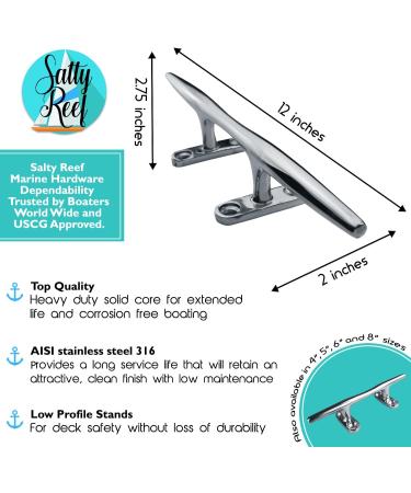 12 Inch Heavy Duty 316 Marine Grade Stainless Steel Polished Deck Cleat - Buy Online on GoSupps.com