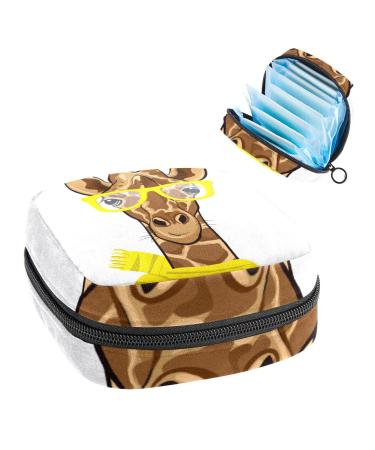 Women's bonds Storage bags Stillpad Halter Cartoon Funny Giraffe With glasses scarf Schalt Period Kit Bag Feminine product bag for women girls color2