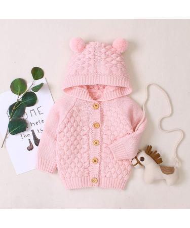 Puseky Baby Hooded Knit Sweater Cardigan Coat - Pink (18-24 Months) - Buy Online on GoSupps.com