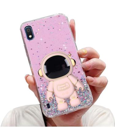 Tivenfezk Nadoli for Samsung Galaxy A10 Astronaut Hidden Stand Shell caricature glitter stand soft silicone bling transparent protective cover samsung galaxy a10 pink