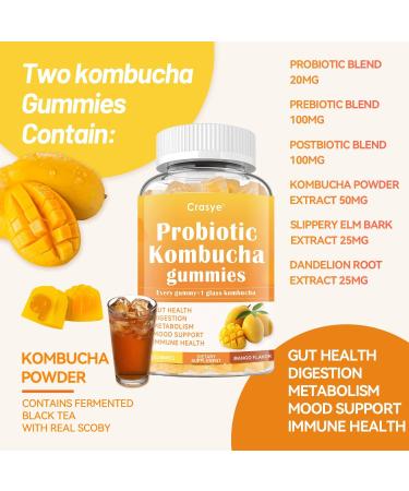 Crasye Probiotic Kombucha Gummies Sugar Free Prebiotic Postbiotic Probiotics Gummies with Slippery Elm for Women and Men Bloating Gut Health Immune and Digestive Support - 60 Gummies - 30 Servings - Buy Online on GoSupps.com