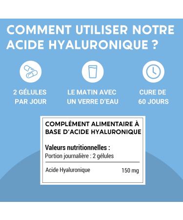 PURE HYALURONIC ACID | 150 mg/day | Anti-aging | 120 capsules | Hyaluronic acid capsules | Food supplement | Made in France - Buy Online on GoSupps.com