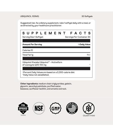 Nuray Ubiquinol 100mg Softgels - Active CoQ10 for Heart & Dental Health | Gluten-Free Immune Support & Liver Health - 30 Count - Buy Online on GoSupps.com