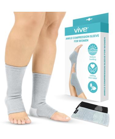 Vive Ankle Compression Socks Women & Men (Pair) - Ankle Sleeve with Elastic Stabilizer Support for Plantar Fasciitis Achilles Tendonitis Arthritis Sprains Strains Heels Spurs Gray Large / X-Large