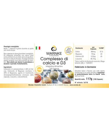 Calcium & Vitamin D Complex - with 300mg Calcium 75mg Magnesium & Vitamin D3 - Vegetarian - 100 capsules | Warnke Vitalstoffe - Quality from German pharmacies - Buy Online on GoSupps.com
