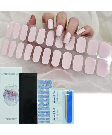 Quinnas Gel Nail Stickers Semi Cured Gel Nail Strips Christmas French Manicure Semi Cured Gel Polish Strips Clear Gel Nail Stickers Starter Kit Diy Gel Nail Stickers Kit (Nude pink)
