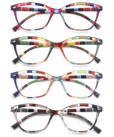 HEEYYOK Reading Glasses Women +0.75 Cat Eye Pattern Colorful Funky Lightweigth Frame Comfortable Fit 4 Pack