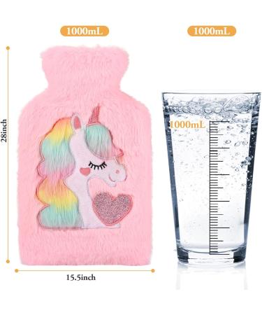 Unicorn Plush Hot Water Bottle - Removable Washable Cover, 1L Natural Rubber, Pink - Ideal for Neck, Waist, Back, Legs, Shoulders - Winter Warmth - Buy Online on GoSupps.com