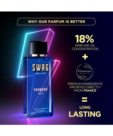 Aamira SWAG THUNDER Eau De Parfum Perfume for Man with Bergamot Sandalwood & Lily|Woody & Musky Premium Long Lasting Fragrance Scent 100ml - Buy Online on GoSupps.com