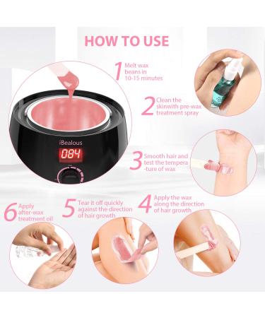 iBealous Waxing Kit with Wax Warmer - Hair Removal Pearl Wax Kit for Women - Includes 4 Bags Hard Wax Beads - Ideal for Legs, Bikini, Brazilian - Digital Display for Easy Use - Buy Online on GoSupps.com