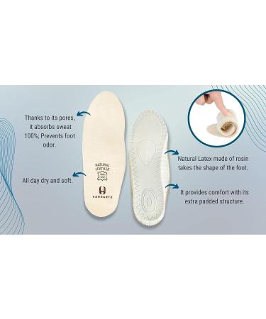 HANDARTE Genuine Leather Orthopedic Insoles - Odor Eater, Latex Foam Padded - Tan, Size US 12 / EU 43 - Gift Socks and Keychain Included - Buy Online on GoSupps.com
