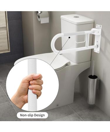 Toilet Grab Bar 22.4 Inch ZUEXT White Anti-Slip Support Rail U Shaped Flip-Up Grab Bar with Paper Holder Stainless Steel Knurled Handicap Safety Handrails for Disabled Elderly Pregnant 24IN White - Buy Online on GoSupps.com