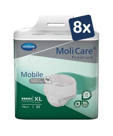 Molicare Premium Mobile disposable pants: discrete use with incontinence for women and men 5 drops size.XL (130-170 cm hip size) 8x14 pieces XL (112 pieces)