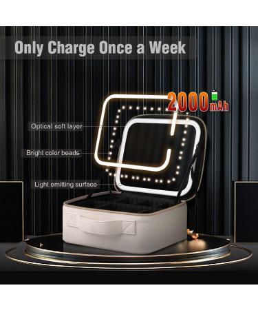 AZ GOGO Travel Makeup Bag with Lighted Mirror | Portable, Waterproof Cosmetic Organizer | 3 Color Brightness | Creamy White - Buy Online on GoSupps.com