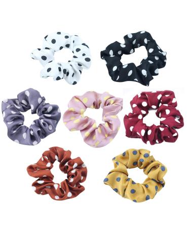 7 Pack Polka Dots Silklike Hair Scrunchies Long Hair Hair Eleastic Bands Scrunchy Hair Ties Ropes Ponytail Holders Cloth Bands Sleep Shower or Make up Scrunchie for Girls and Women