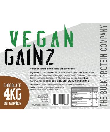 The Bulk Protein Company Vegan Gainz Plant Based Weight Gainer - Chocolate Flavor - 4 kg (32 Servings x 30g Protein) - Buy Online on GoSupps.com