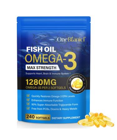 Omega 3 Fish Oil | 240 Lemon Flavored Softgels | Omega 3 Supplements Support Heart Brain Eyes & Immune Health | Easily Absorbed Gluten-Free & Non-GMO