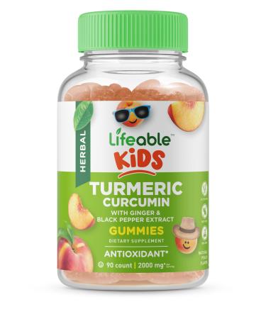Lifeable Turmeric Curcumin and Ginger for Kids with Black Pepper Extract 2000mg Great Tasting Natural Flavor Gummy Supplement Gluten Free Vegetarian Chewable 90 Gummies