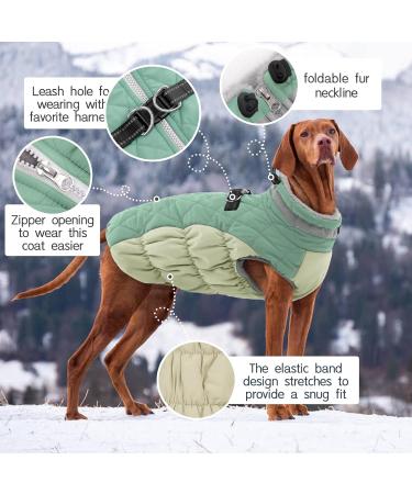 Kuoser Windproof Dog Coat - Reflective & Warm Jacket for Small & Large Dogs - Winter Outdoor Zippered XL Green - Buy Online on GoSupps.com