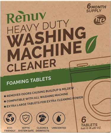 Renuv Washing Machine Cleaner Tablets - 40g Eco-Friendly Solution for Front Load, Top Load, HE Machines - Deep Cleans and Dissolves Slowly for Maximum Effect - Buy Online on GoSupps.com