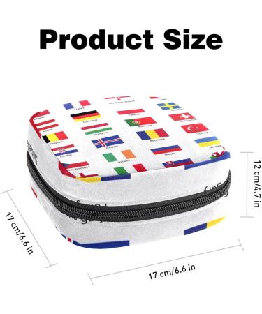 Stylish Menstruation Pad Bag with Zipper - Women's Napkin & Tampon Organizer (European Country Flags) - Buy Online on GoSupps.com